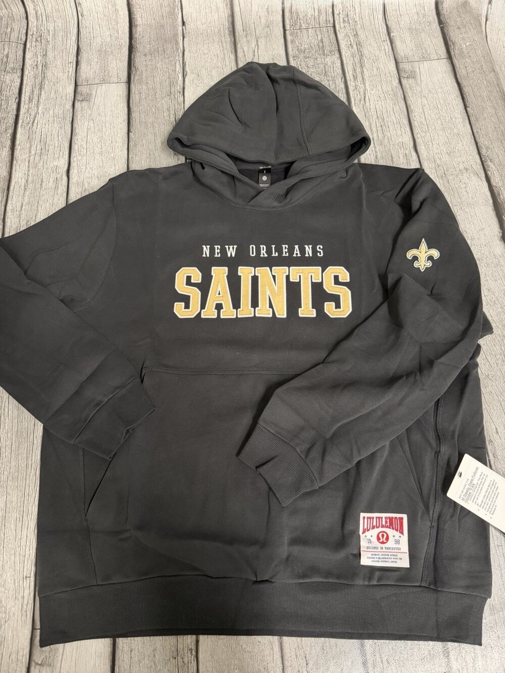 NWT Men’s Lululemon New Orleans Saints Steady State Pullover Hoodie Large Black